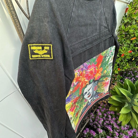 Frida Kahlo UpCycled Oversized Lg Button/Zipper Flora  Jacket - Picture 4 of 5